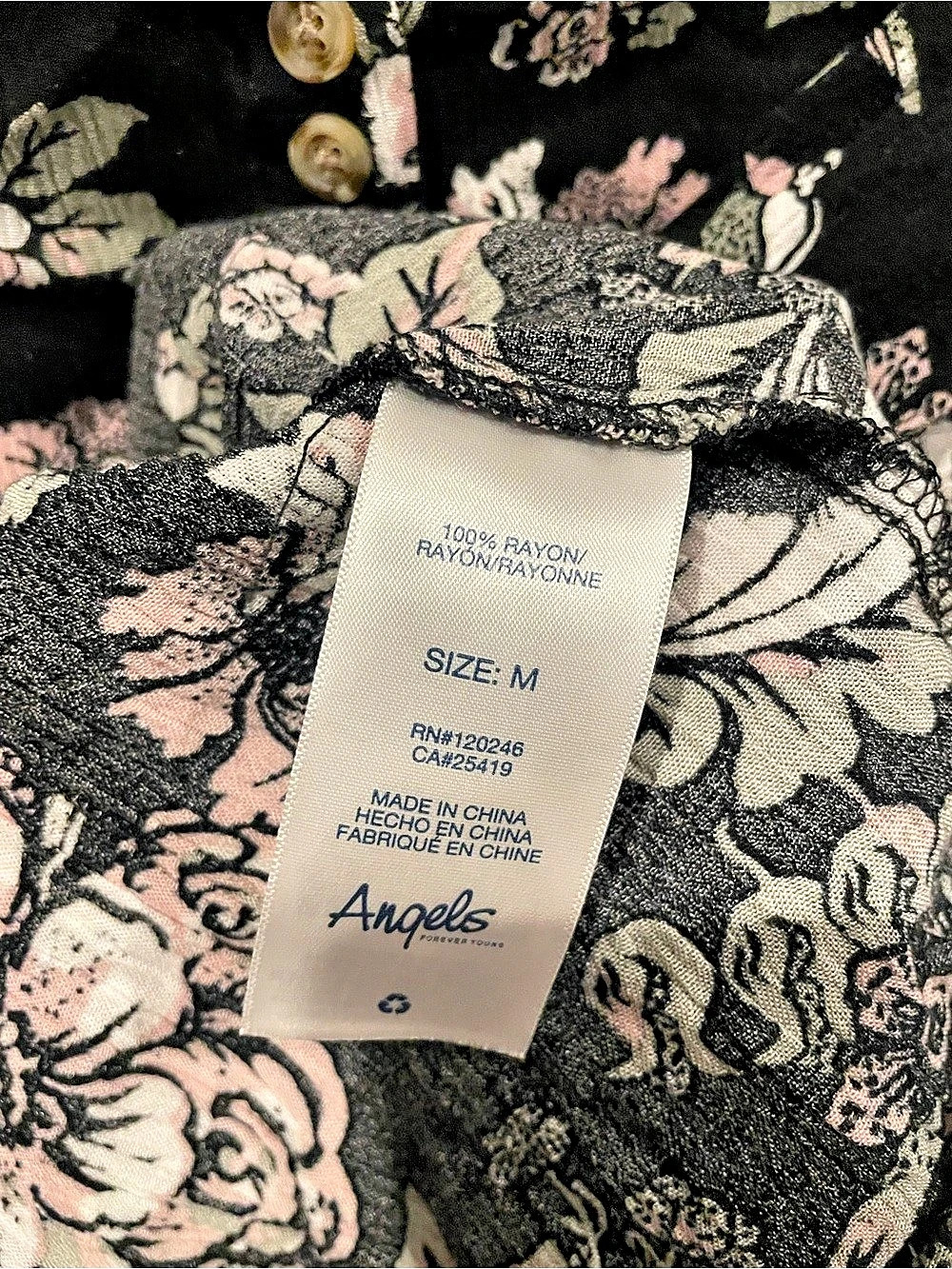 Angels Floral Blouse in Black & Pink Size Medium - Picture 6 of 7